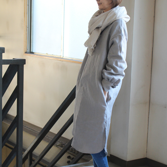 pullover long shirt/丸襟プルオーバーシャツ＊french linen100% 2枚目の画像