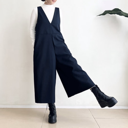 ゆったりサロペットパンツ♪　navy X grey stripe 6枚目の画像