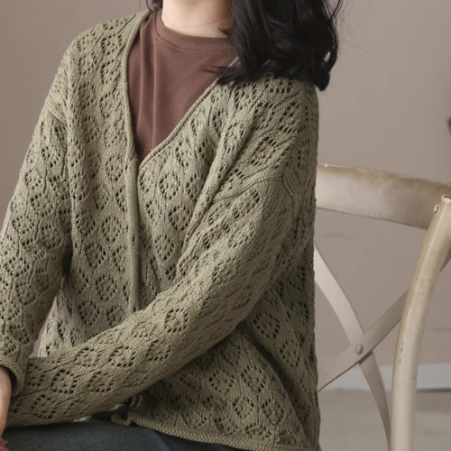 新作 全3色、綿100％透かし編みコットンカーディガンニット.ニット  