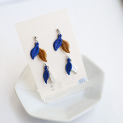 follia 滴水刺繡耳環 [棕色/藍色] 第5張的照片