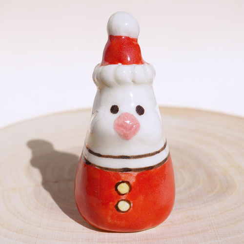 陶器]サンタ文鳥のリングスタンド[鳥 クリスマス リングホルダー