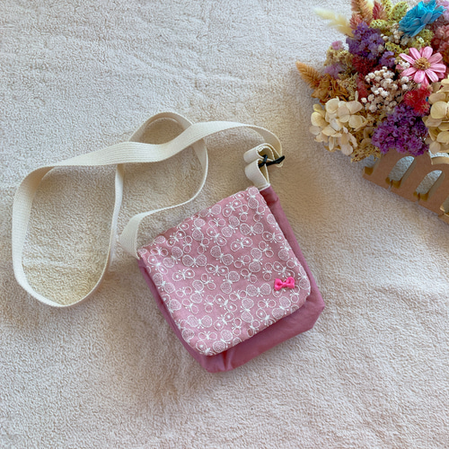 ハンドメイド ポシェット キッズポシェット くすみ くすみピンク  