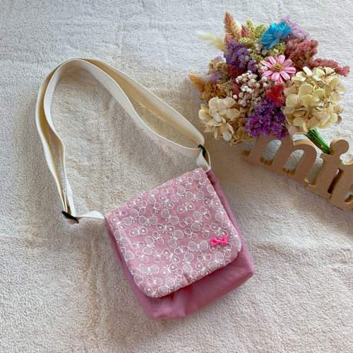 ハンドメイド ポシェット キッズポシェット くすみ くすみピンク