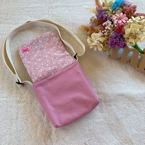 ポシェット　キッズポシェット　ハンドメイドポシェット　ハンドメイドバッグ　ハンドメイド　鞄　くすみカラー　くすみピンク 2枚目の画像