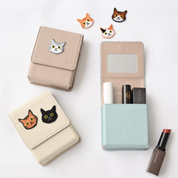 リップケース 【 刺繍 ワッペン 猫 】くすみカラー コスメポーチ