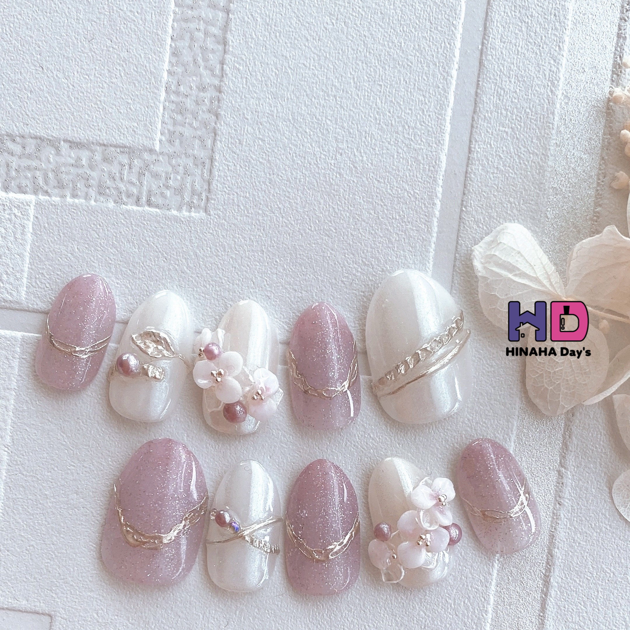 《専用ケース付✨》ブライダル/ネイルチップ/3D/結婚式/シアーピンク/ホワイト/リング/花/大人可愛い/ウェディング