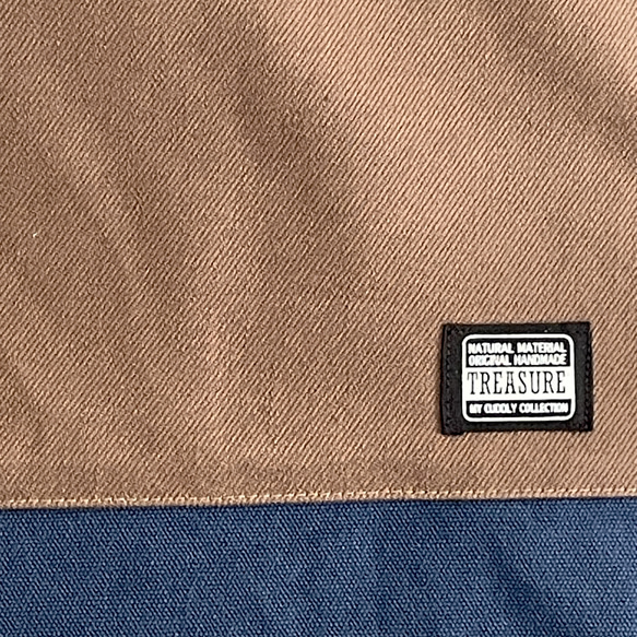 大きめカラーレッスンバッグ　ブラウン/11号帆布濃紺切替　35×45　ループ付　 3枚目の画像