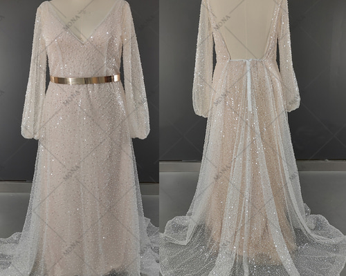 背中空き Vネック 上品 エレガントウェディングドレス パーティー  