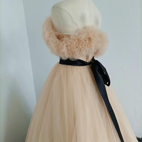 高品質！シャンパン色 カラードレストレーン 取り外しオフショルダー  