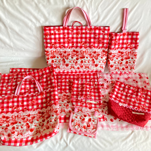 オーダー ③ ランチョンマット 巾着袋 給食袋 リボン さくらんぼ