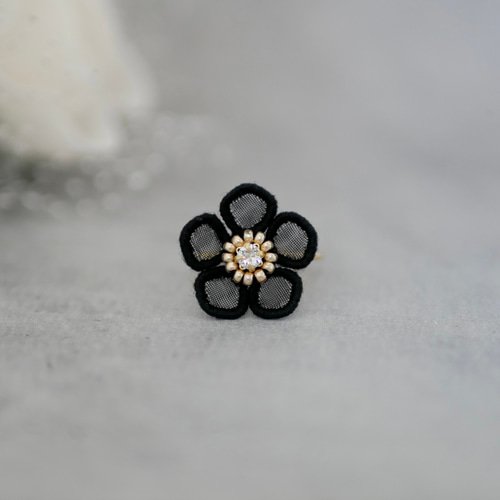 Hizm/SK accessory/燦然彼岸花リング6mm幅 黒銀ストーンブラック