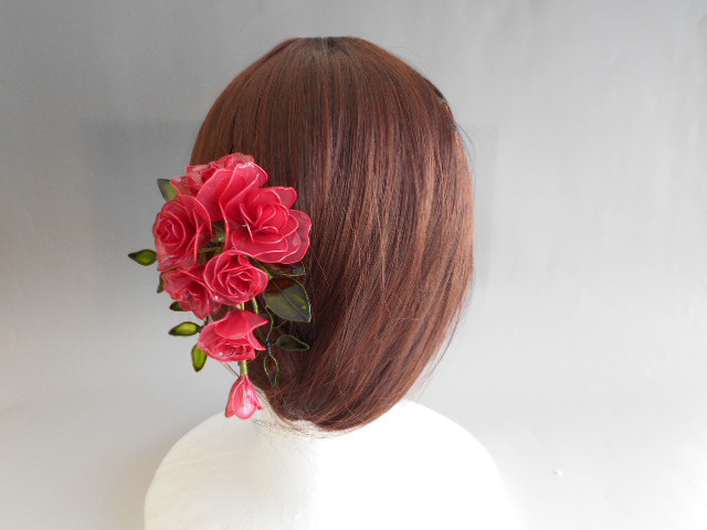 薔薇（キャスケードブーケタイプ）ワインレッド　簪　髪飾り
