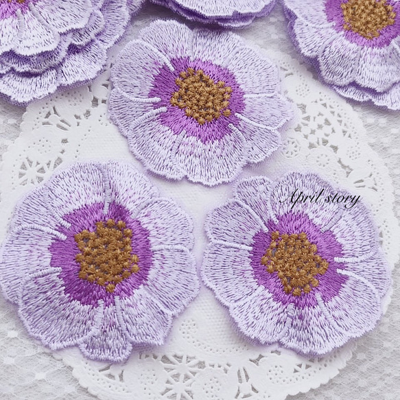 2枚/花　フラワー 　パープル系　上品　優雅　大人可愛い　レース　アップリケ　モチーフ　刺繍　手芸 1枚目の画像