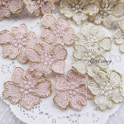 4枚/花 フラワー ピンク×ゴールド糸 上品 優雅 大人可愛い レース