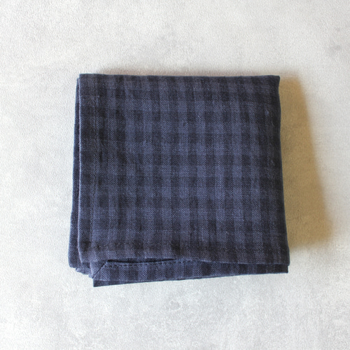 ハンカチ【ブルー×ネイビー／ギンガムチェック】リネン100％ ハンカチ