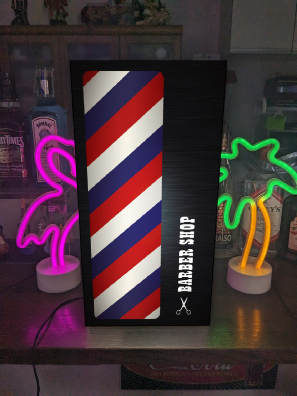 Lサイズ】バーバー 理容 ヘアーサロン 床屋 看板 置物 雑貨 ライトBOX