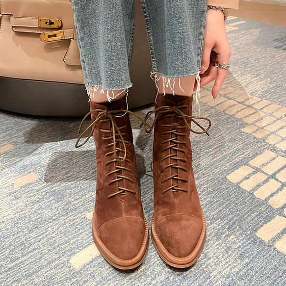 秋冬女用真皮鞋舒適短靴高跟靴 22 公分-24.5 公分 #864 棕色 ⭐ 免運 ⭐ 第3張的照片