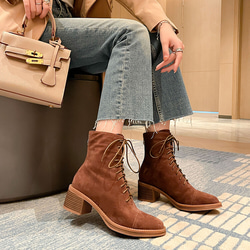 秋冬女用真皮鞋舒適短靴高跟靴 22 公分-24.5 公分 #864 棕色 ⭐ 免運 ⭐ 第2張的照片