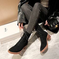 秋冬女式真皮鞋舒適短靴高跟靴 22 公分-24.5 公分 #864 黑色 ⭐免運費⭐ 第1張的照片