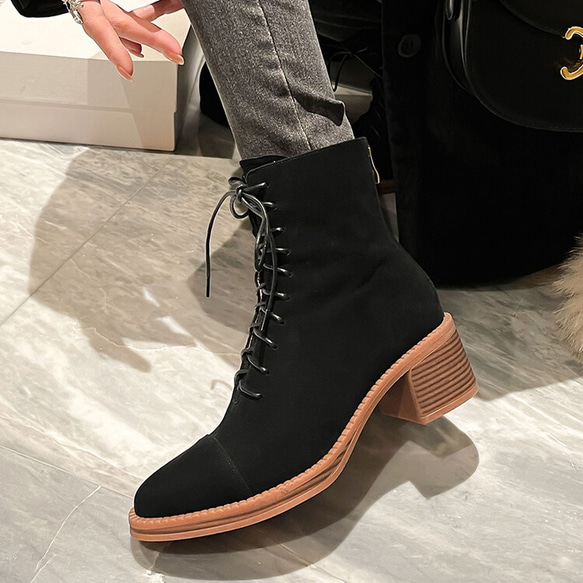 秋冬女式真皮鞋舒適短靴高跟靴 22 公分-24.5 公分 #864 黑色 ⭐免運費⭐ 第7張的照片