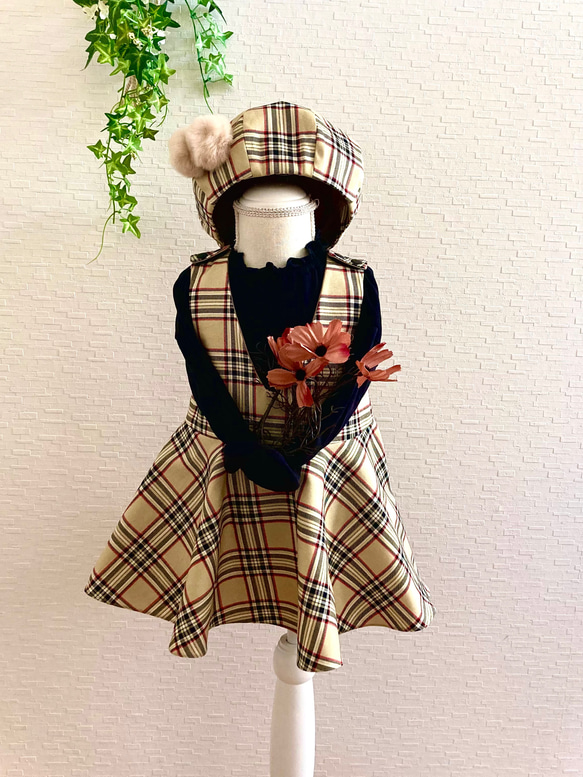 タータンチェックベビードールジャンパースカート&ヘッドドレスセット