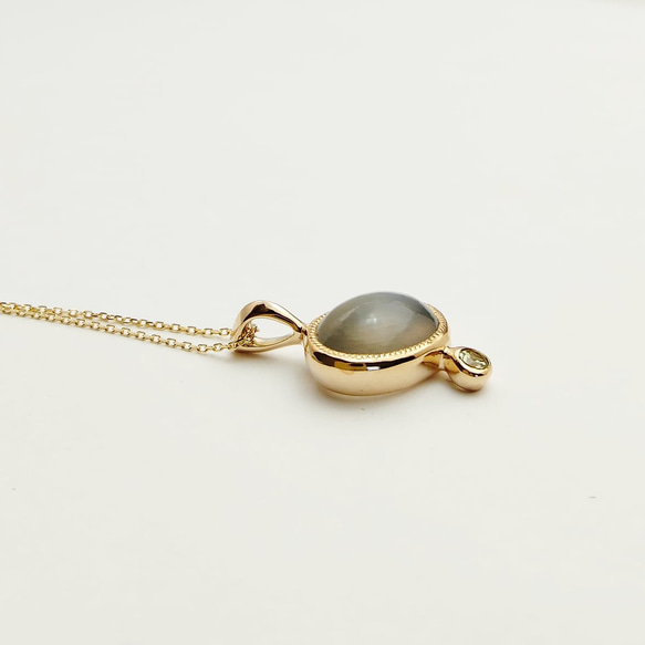 PT0153　Moonstone × GrossularGarnet　K10 Pendant 2枚目の画像