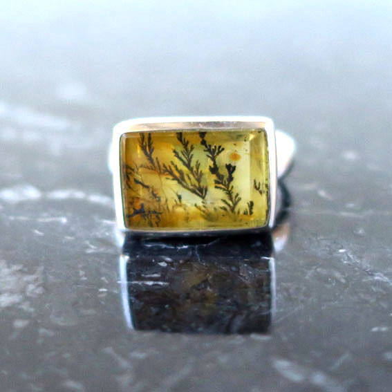 デンドライトクォーツ リング フリーサイズ 大粒 しかく【秋色】 天然石ジュエリー