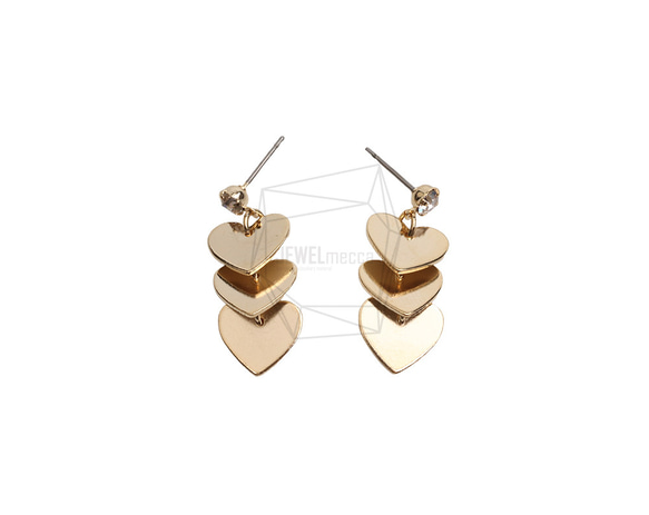 ERG-2522-G【2個入り】トリプルハートピアス  ,Triple heart  Post Earring 1枚目の画像