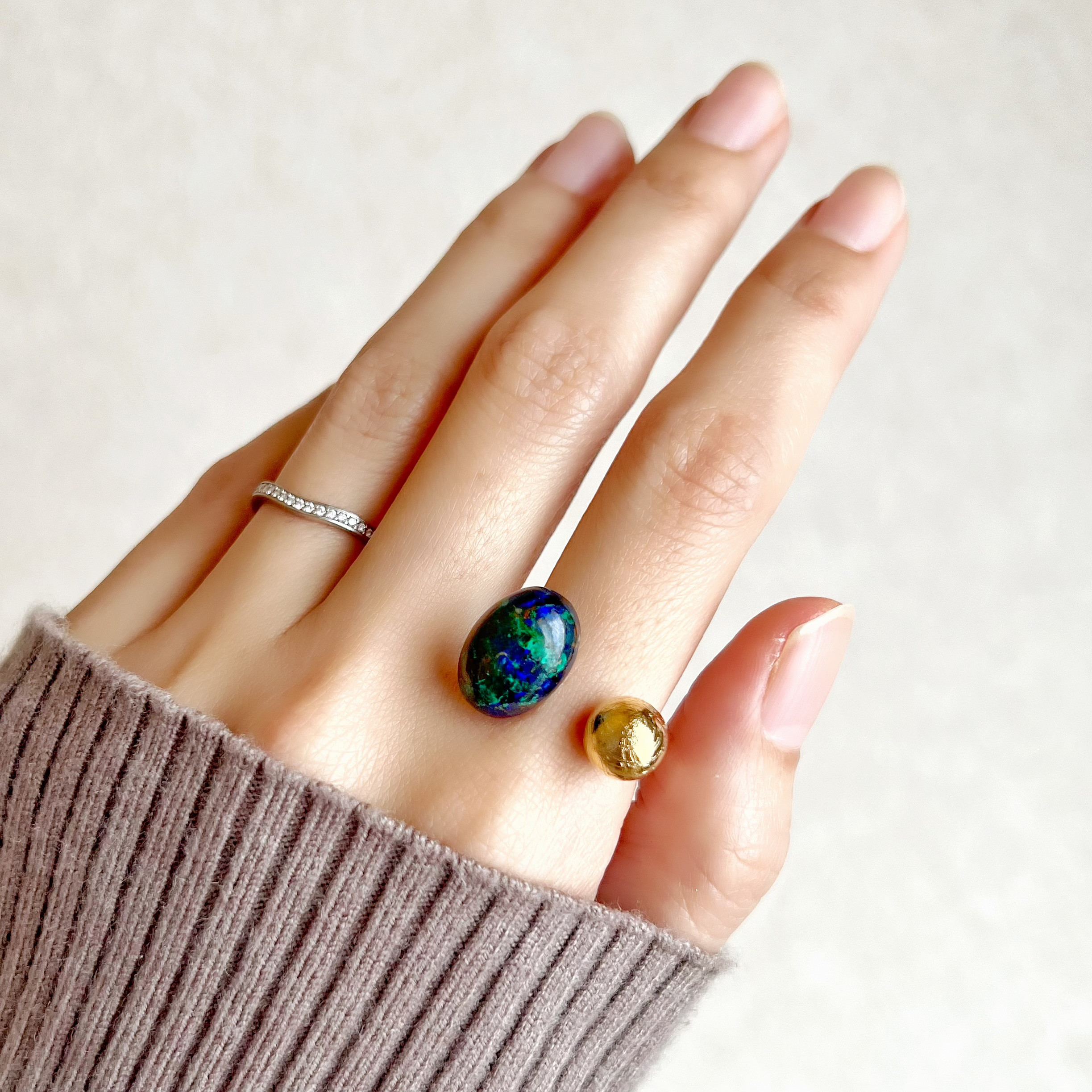 【JORIE】世界にただ一つのEARTHフォークリング　dessert ring  メテオライト×アズマラカイト