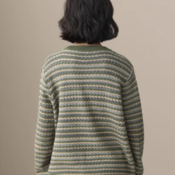 新作 ストライプのプルオーバー 綿100％コットンニット..セーター 手編み　グリーン 5枚目の画像