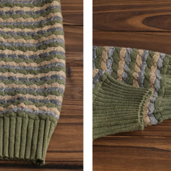 新作 ストライプのプルオーバー 綿100％コットンニット..セーター 手編み　グリーン 7枚目の画像