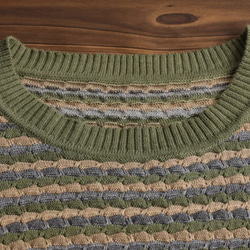 新作 ストライプのプルオーバー 綿100％コットンニット..セーター 手編み　グリーン 6枚目の画像