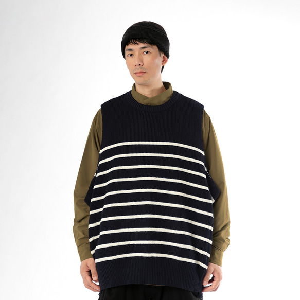 TMCAZ Wool-blend dropped knit vest[Navy]羊毛混紡針織背心 第1張的照片