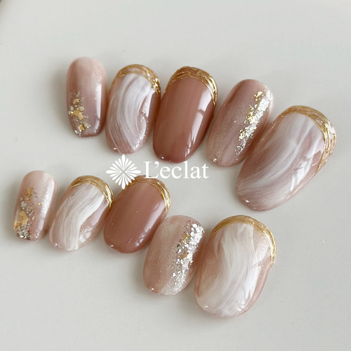 ネイルチップ　ニュアンスネイル　フレンチネイル　ワンカラー　ベージュ　上品 ふんわりピンク×ベージュのニュアンスネイル◇ネイルチップ