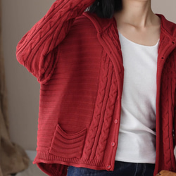 新作 .綿100％.赤セーターコート　ニット  コットンカーディガンセーター 手編み　全2色 3枚目の画像