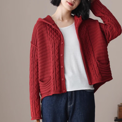 新作 .綿100％.赤セーターコート　ニット  コットンカーディガンセーター 手編み　全2色 4枚目の画像