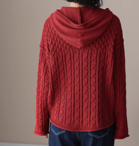 新作 .綿100％.赤セーターコート　ニット  コットンカーディガンセーター 手編み　全2色 6枚目の画像