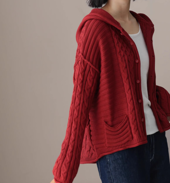 新作 .綿100％.赤セーターコート　ニット  コットンカーディガンセーター 手編み　全2色 2枚目の画像