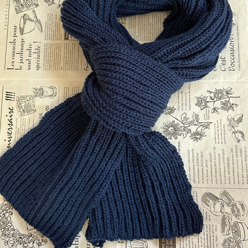 イギリスゴム編みのロングマフラー・ネイビー マフラー・ストール
