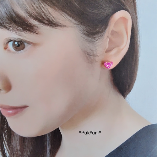 キラキラ✨ハートピアス(片耳)/ノンホールピアス/軟骨ピアス/樹脂 
