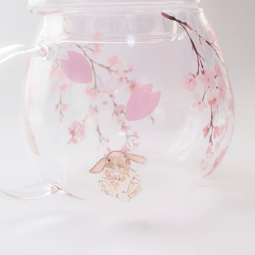 せっちゃん様✨ガラス作家❁上野良樹さん❁高台プレートセット＆ガラス浅鉢 耐熱ガラスのティーセット〜枝垂桜とうさぎの日向ぼっこ