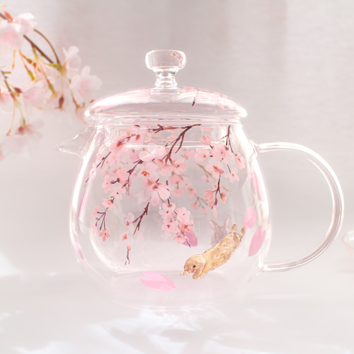 耐熱ガラスのティーセット〜枝垂桜とうさぎの日向ぼっこ〜 ポット