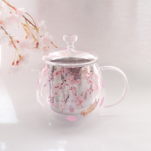 耐熱ガラスのティーセット〜枝垂桜とうさぎの日向ぼっこ〜 ポット