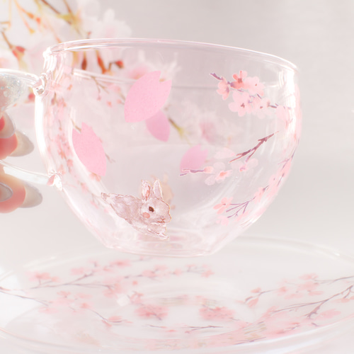 耐熱ガラスのティーセット〜枝垂桜とうさぎの日向ぼっこ〜 ポット