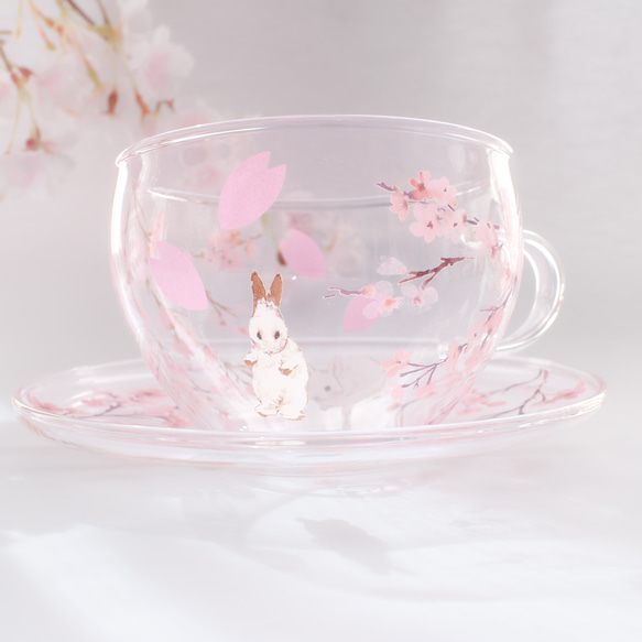 耐熱ガラスのティーセット〜枝垂桜とうさぎの日向ぼっこ〜 10枚目の画像