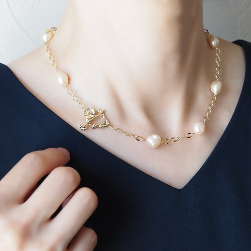 さくら色淡水パール＊18kgp桜のマンテルネックレス ネックレス