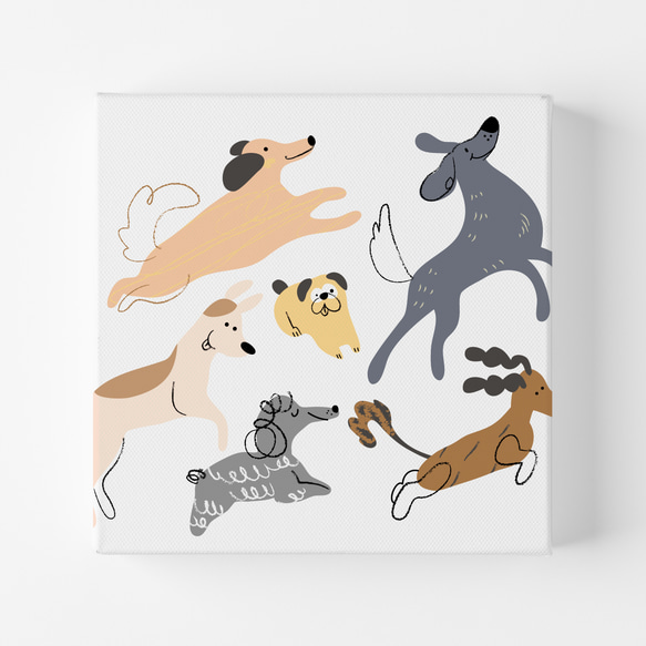 正方形キャンバスパネル 【Cute Dogs 01】　北欧インテリア アートパネル ペット愛犬 ドッグ 1枚目の画像