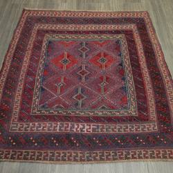 伝統技法のオールド手織りキリム＆絨毯　マシュワニキリム　ヴィンテージ　アフガントライバルラグ　126x130cm　＃56 1枚目の画像
