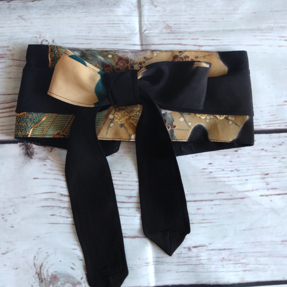 サッシュベルト 帯ベルト リバーシブル 黒留袖リメイク 着物リメイク