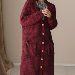 新作 秋冬ミディアム丈厚手セーター　綿100％ニット.セーター 手編み　赤 2枚目の画像